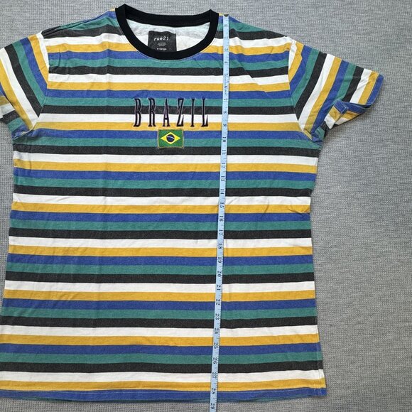 Rue21 Mens Brazil Stripe Crewneck T-Shirt Multicolor Retro Casual Size X-Large - Picture 6 of 8